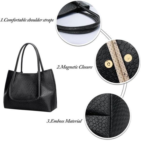 Tote Bag Vegan Leather Black2 - Picture 4 of 5